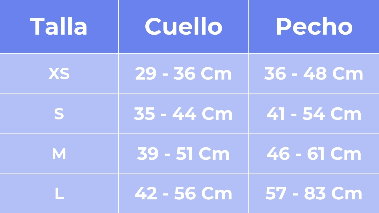 Guía de tallas para arneses ajustables
